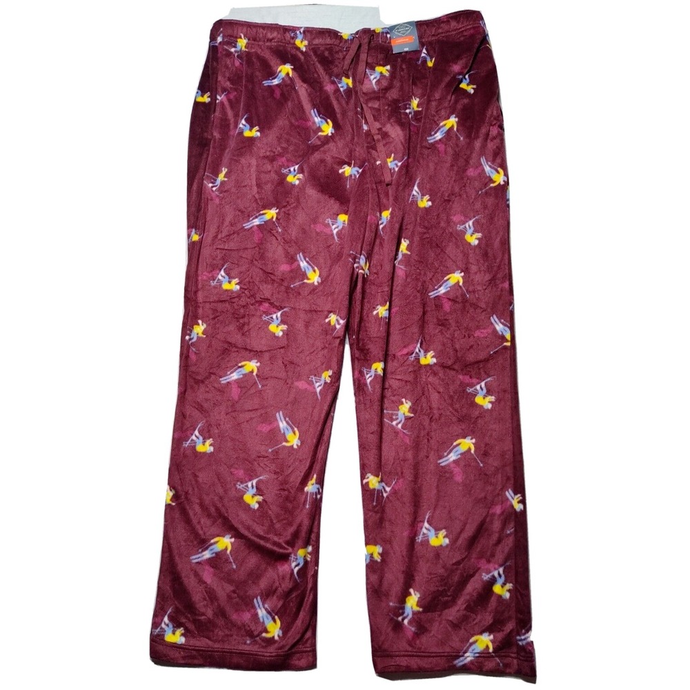 ST‎ JOHNS BAY Men 2XL Burgundy SNOW SKIER AOP Fleece Sleepwear Lounge Pants NEW